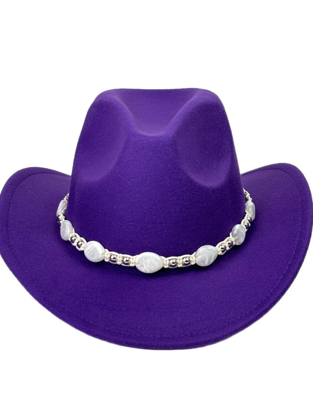 Purple Western Cowboy Cowgirl Hat Pearl Beaded Hatband Rodeo Ranch Festival